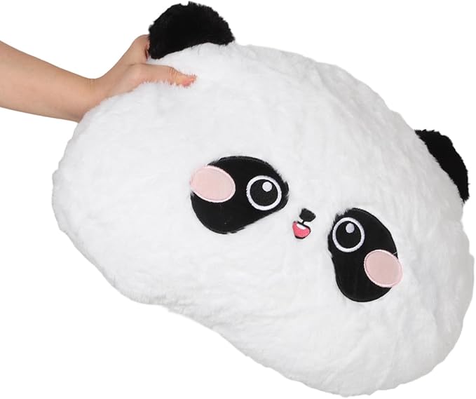 Car Lumbar Support Pillow with Cute Cartoon Panda Design, Round Plush Back Cushion for Driver and Passenger Seat, Soft Rabbit Hair Embroidered Lower Back Rest for Office