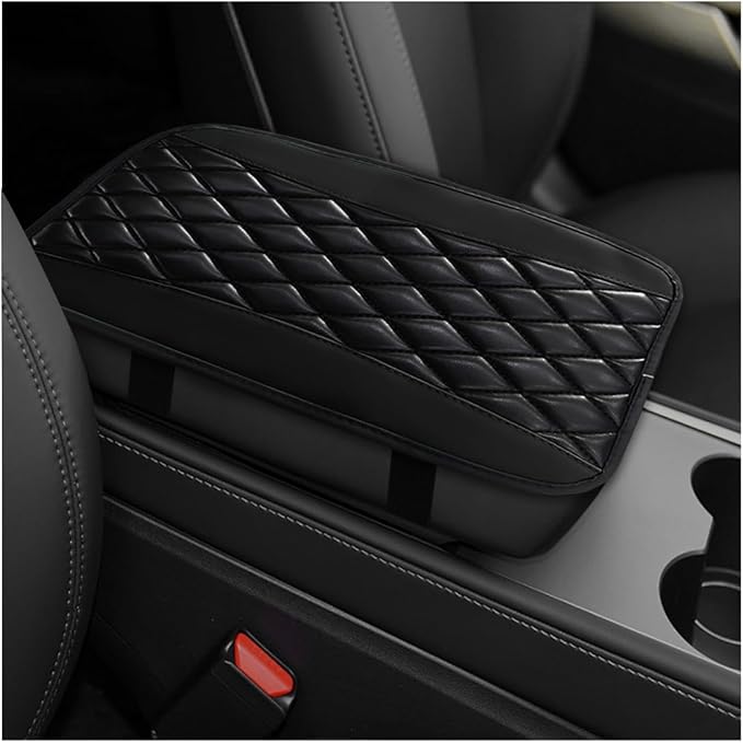 Car Center Console Cushion Pad, 12.6"×7.5" Waterproof Leather Armrest Seat Box Cover Protector, Soft Comfortable Anti-Scratch Arm Rest Console Pad for Most Cars Trucks SUVs (Black)
