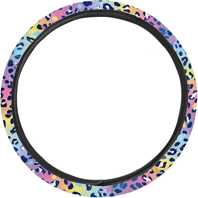Universal Non-Slip Steering Wheel Cover, 15-inch Polyester Material Driving Accessories, Adjustable for Car and Truck(Dreamy Color Leopard)