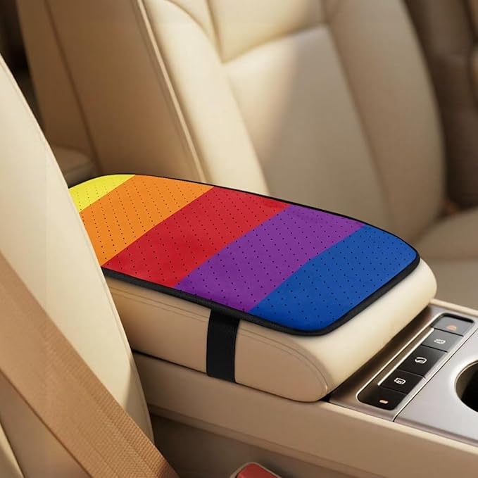 Psesaysky Rainbow Stripe Car Seat Covers Set of 2 with Padded Armrest Cover Seat Belt Pad, Waterproof Car Interior Accessories Unverisal Fit Most Vehicle SUV Turcks