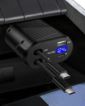 4-in-1 Retractable Car Charger Fast Charging Dual USB Ports & USB C Cables, USBC for iPhone 17 16e 16 Pro Max 16Pro 15 Plus Samsung Galaxy Cigarette Lighter Cargodor C Type Cord Android Car Charger