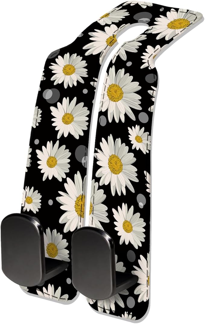 NUGGHU Car Seat Headrest Hook, Universal Leather Cute Hanger Holder Hook, Storage Organizer Interior Accessories for Purse Bags Handbag Cute Daisys