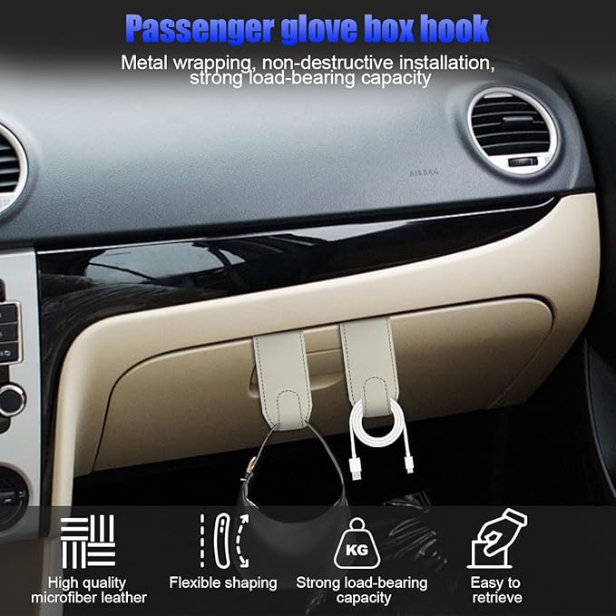 Car Co-Pilot Glovebox Hooks, 2PCS Anti-Scratch Vehicle Passenger Seat Storage Hanger for Handbag Purse Umbrellas, Auto Interior Organizer, Universal for SUV Sedan Truck(Beige)