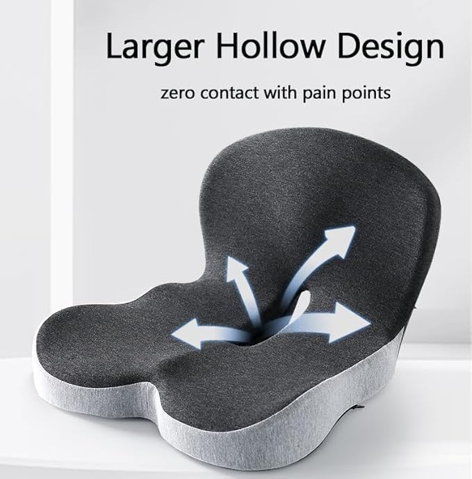 Celinva Orthopedic Cushion,Back and Seat Cushion, Soothe+ Cushion, Memory Foam L-Shaped Integrated Seat Cushions Lumbar & Lower Back Support for Office Chair, Car (Dark Grey-b)