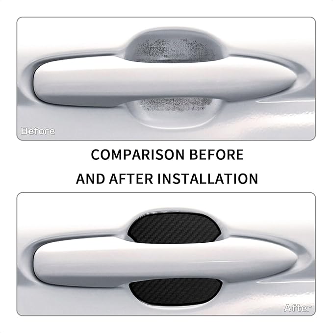 TANGSEN 4Pcs Universal 3D Carbon Fiber Texture Automotive Door Cup Handle Recess Paint Protector Cover Scratch Non-Marking Silicone Personalize Pad Sticker (Black, M)