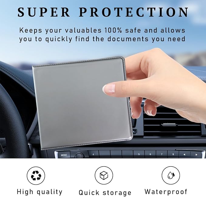 4 PCS Car Registration and Insurance Holder, 10.6''×4.8'' Essential Auto Card Glove Box Organizer with Closure, Vehicle Interior Accessories Perfect for Documents, Cards