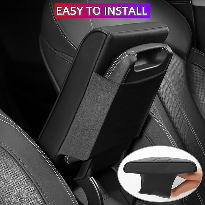 RAKSONIC Upgrade Car Console Armrest Pad,Car Armrest Cushion with Comfortable Memory Foam,Premium PU Leather Car Armrest Cover,Universal Car Center Console Pillow,Car Accessories(Black3)