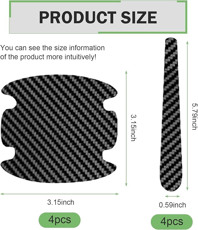 8 PCS Car Door Bowl and Handle Scratch Protectors, Anti-collsion Carbon Fiber Paint Protection Film, Sporty Decorative Sticker, Self-Adhesive Waterproof Exterior Strip (Carbon Fiber Black)