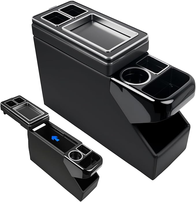 Center Console Between Seat Organizer for Minivans & SUVs - Storage Box with Cup Holders