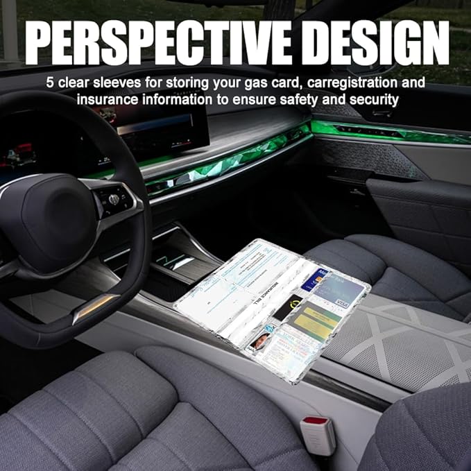 Vehicle Glove Box Car Organizer, Car Registration and Insurance Holder, Insurance Card Holder for Cars, Leather Card Holder Interior Auto Accessories for Women (Marble-White/Large)