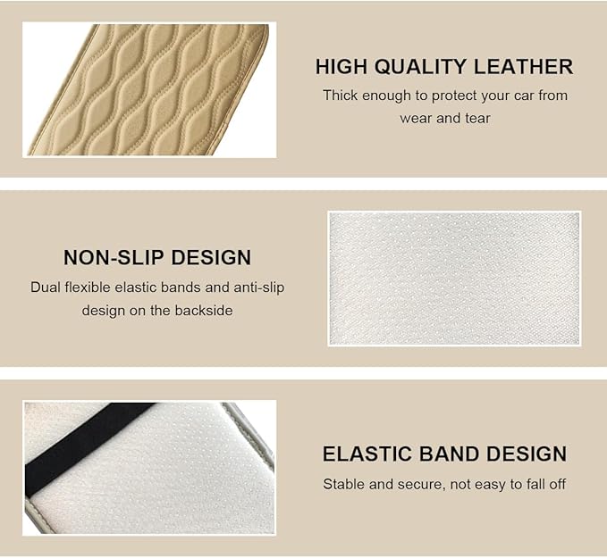 Car Center Console Pad, Waterproof Leather Armrest Seat Box Cover Protector, Non-Slip Middle Console Cushion Pad Interior Decor Fits Most Vehicles, Car Accessories (Beige)