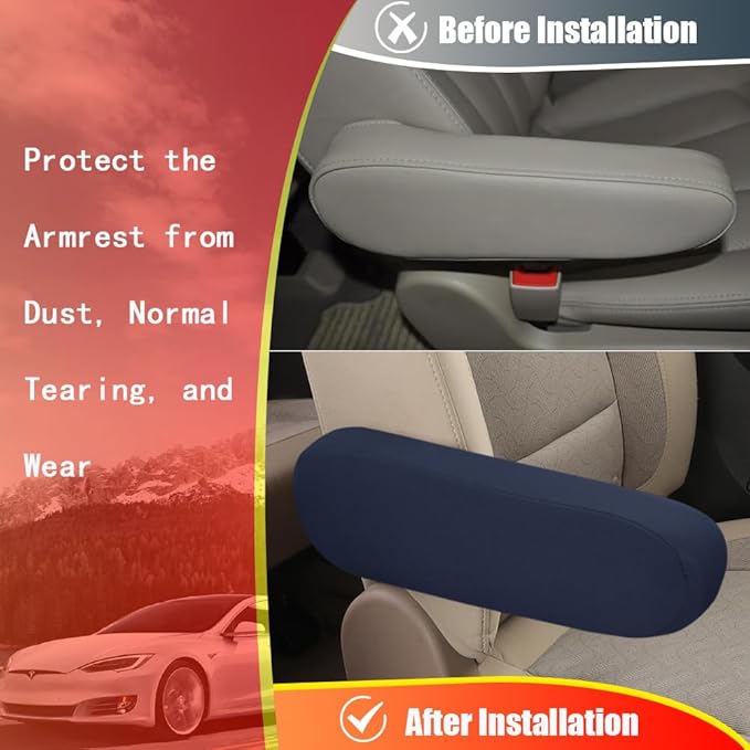 Smeyta 2PC Car Front Seat Armrest Covers,Universal Size Seat Arm Rest Cover,Flat Cloth Fabric Armrest Cover,Car Interior Accessories(Navy Blue,1Pair)