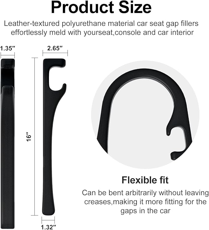 JAGAOSL Car Seat Gap Filler, Universal Fits Car SUV Truck PU Leather Crevice Blocker, Between Seat and Center Console, Stops Cellphone Wallet Keys Coins from Dropping, 2 Pack Black