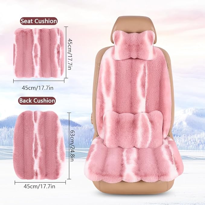 Luxury Plush Car Seat Cushion Set Car Headrest & Lumbar Support & Seat Cushion & Back Support Pillow Fluffy Fuzzy Car Seat Covers Non-Slip Cushion for Universal Accessories Automobiles (4, Khaki)