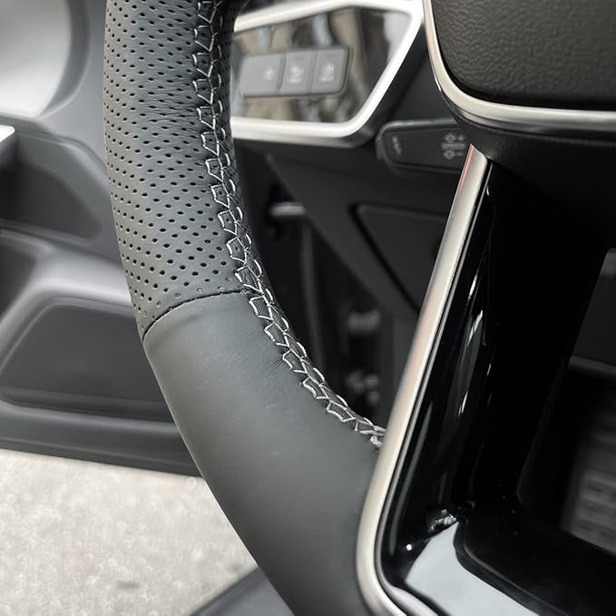 MEWANT DIY Genuine Leather Steering Wheel Cover for Audi A6 A6 Allroad A7 RS 6 Avant RS 7 S6 A7 Steering Wheel Protector