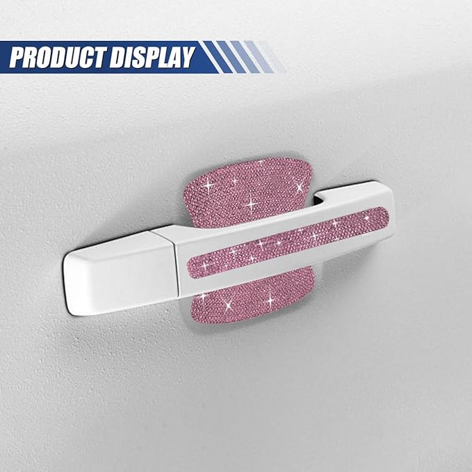 10PCS Bling Car Door Handle Protector, Crystal Rhinestone Anti-Scratch Car Bowl Decoration Sticker Decal, Universal Auto Exterior Door Protective Covers Accessories for Women (Pink)