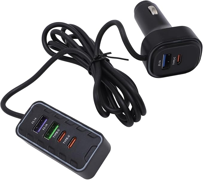Multiport Car Charger, 12V 24V Fast Charging Cigarette Lighter Adapter, with Multiple USB Ports for Phones and Multiple Devices, Compatible for Travel and Road Trips in Cars,