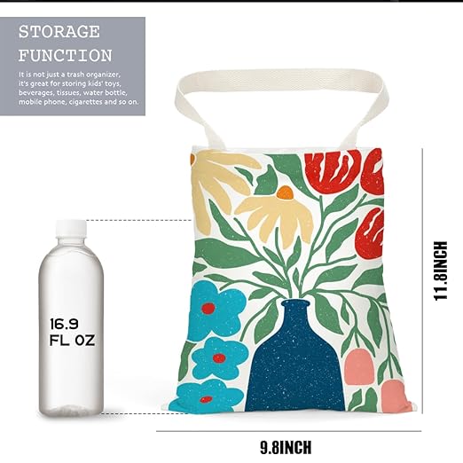 Pykfrhh Boho Flower Car Trash Can, Car Trash Bag Hanging, Waterproof Cars Back Seat Hanging Organizer and Storage Trash Bags for Vehicle Travelling Camping