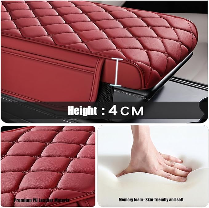 Universal Memory Cotton Car Armrest Box Pad, 2026 New Leather Car Armrest Box Pad with 2 Storage Bags, Auto Armrest Seat Box Cover, Center Console Cover Cushion for SUV, Car, Truck (Black)