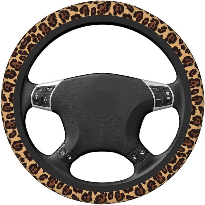 Leopard Print Steering Wheel Cover Neoprene Universal 15 Inches Car Steering Wheel Protector for Women Men