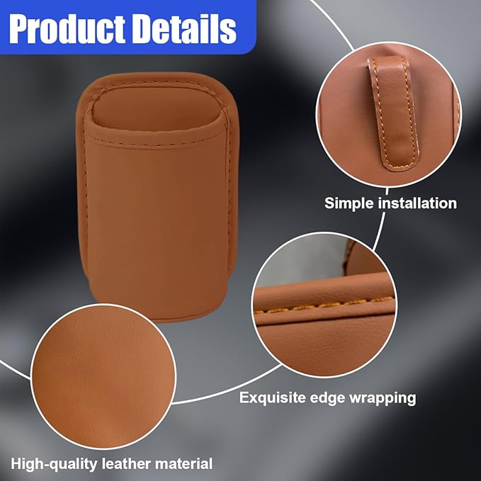 Leather Car Cup Holder, Hanging Automotive Back Seat Bottle Holders, Scratch-Resistant Vehicle Door Drink Holder, Clip-On Auto Organizer Accessories for Soda Cans, Coffee (Orange)