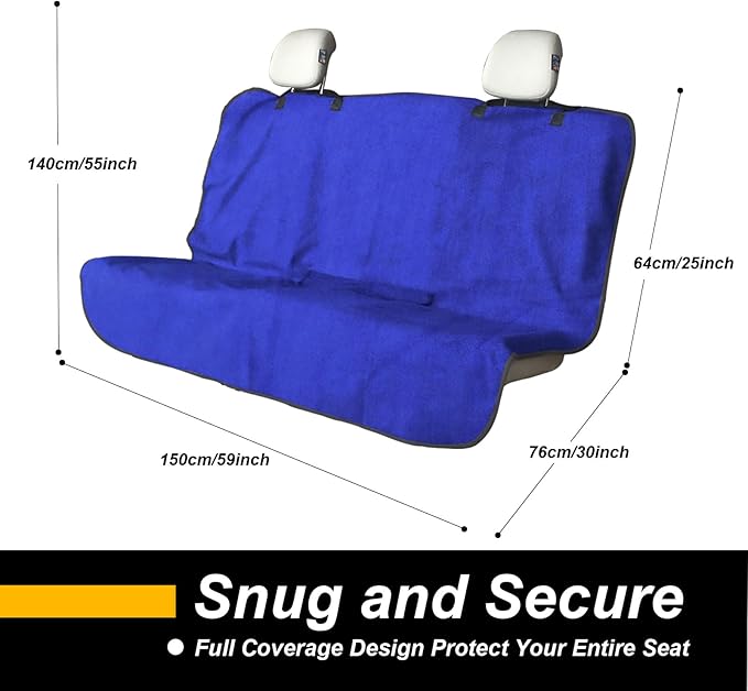 LoyaGour Back Seat Cover for Car Trucks Van SUV,Waterproof Rear Bench Towel Seat Covers for Dogs and Kids,Automotive Backseat Protector (Blue)