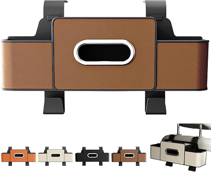 Car Organizers and Storage Box, Car Organizers and Storage Back Seat, With Cup Holder, Tissue Box, Trash Bin & Hooks, Strong Bags Hooks, Large Storage Space (Brown)