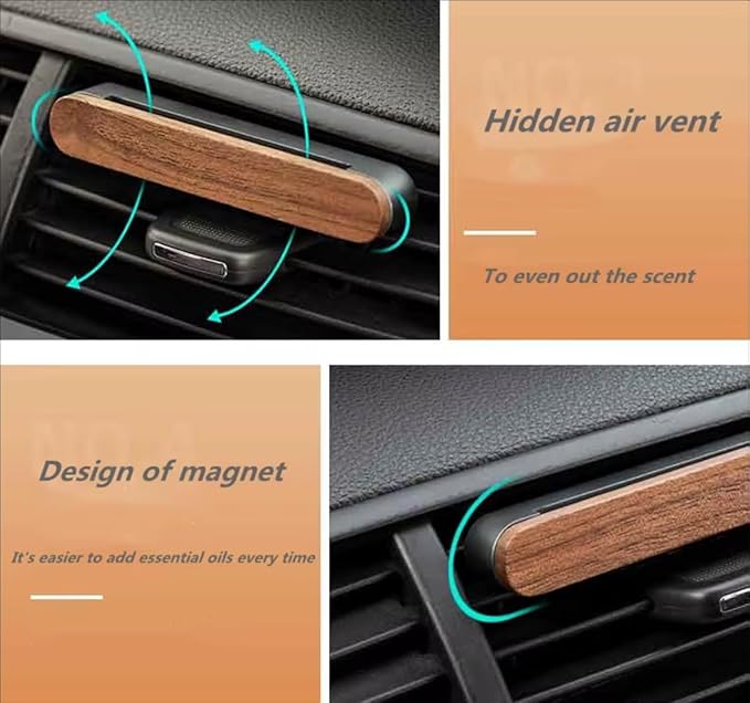 Opulux aroma diffuser Wood, metal, car vent clip,diffuser,Luxury car air freshener, tesla air freshener, natural essential oil car fragrance 1oz