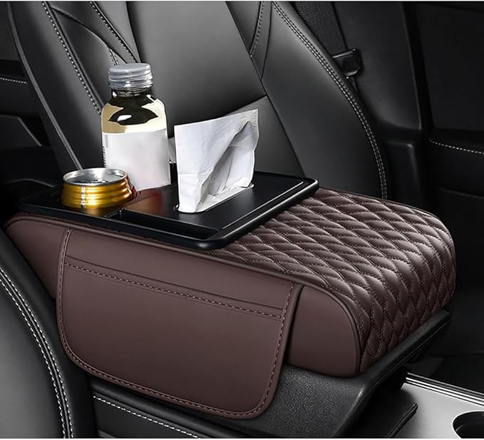 Car Center Console Cover for KIA Telluride 2018–2025,Multifunctional Auto Armrest Cushion Pad Armrest Middle Console Cover Interior Accessories,Brown