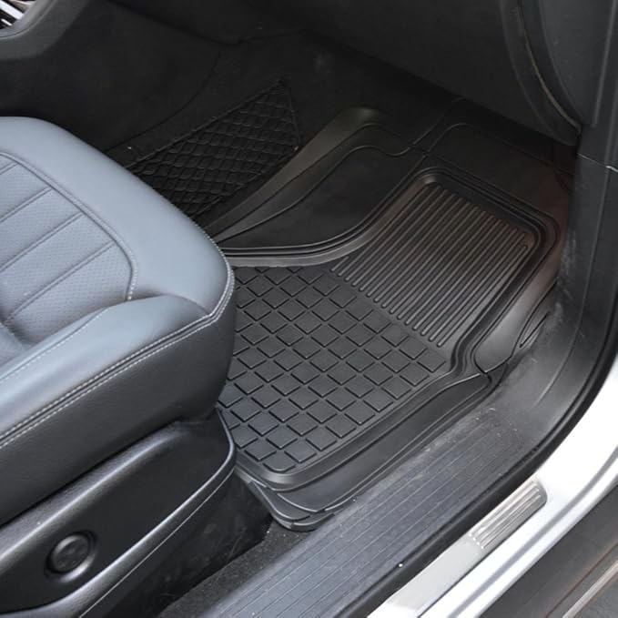 Motor Trend Premium All Weather Rubber Floor Mats for Cars SUV Trucks, Heavy Duty Universal Fit Trim to Fit Protection Floor Liners Front Rear Set Non-Slip (2 Front Floor Mats, 1 Rear Floor Mat)