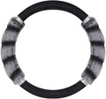 BDK Bear Fur Plush Steering Wheel Cover - Cute Faux Wool Protector for Women Girls Fits Wheels 14.5-15 inch Bear Fur - Black/Gray with Glitter