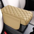 Universal Memory Cotton Car Armrest Box Pad, 2026 New Leather Car Armrest Box Pad with 2 Storage Bags, Auto Armrest Seat Box Cover, Center Console Cover Cushion for SUV, Car, Truck (Beige)