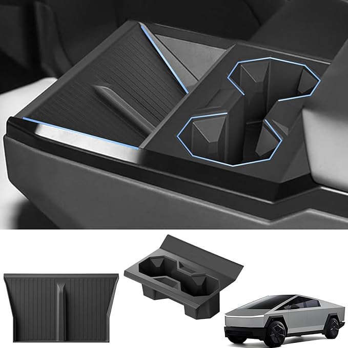 2PCS Center Console Silicone Pad for Wireless Charging Space and Cup Holder Insert, Auto Interior Anti-Slip Protector Pad Accessories Black