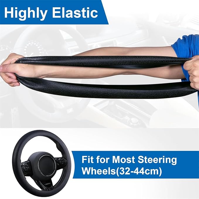 Cool Non-Slip Silicone Steering Wheel Protector - Black Thin Stretchy Car Cover, Universal Fit, Easy to Clean, Silent (Red)