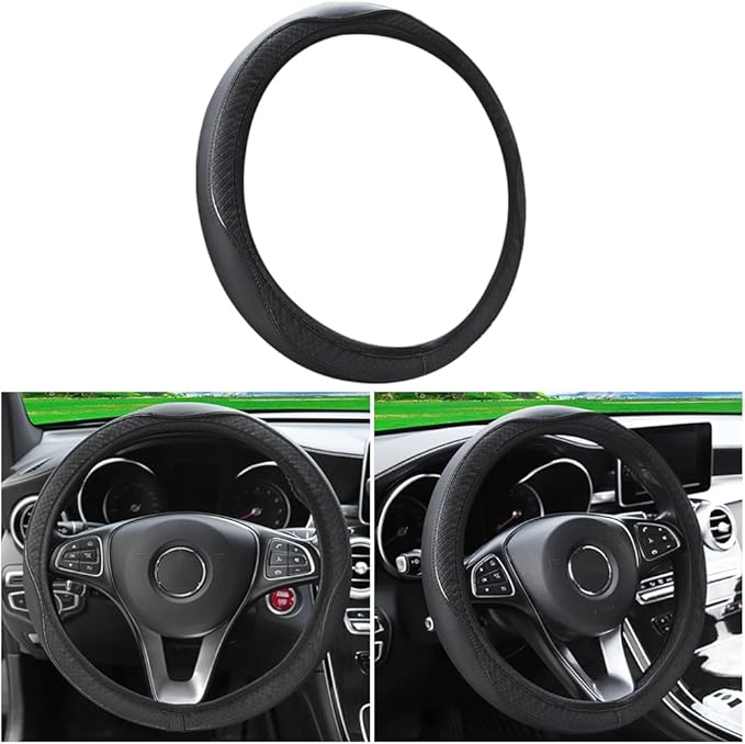 zipelo Elastic Stretch Steering Wheel Cover, Microfiber Breathable Ice Silk, Universal 15 Inch Anti-Slip Car Steering Wheel Protector, Warm in Winter and Cool in Summer for Women (Style4-Black)
