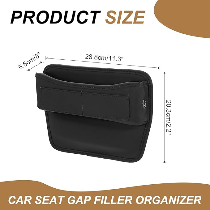 HARFINGTON 2pcs Car Seat Gap Filler Organizer 11.3 x 8 x 2.2 Inch Leather Universal Car Organizer Storage Box Between Seat and Console for Phone Sunglasses Keys, Black