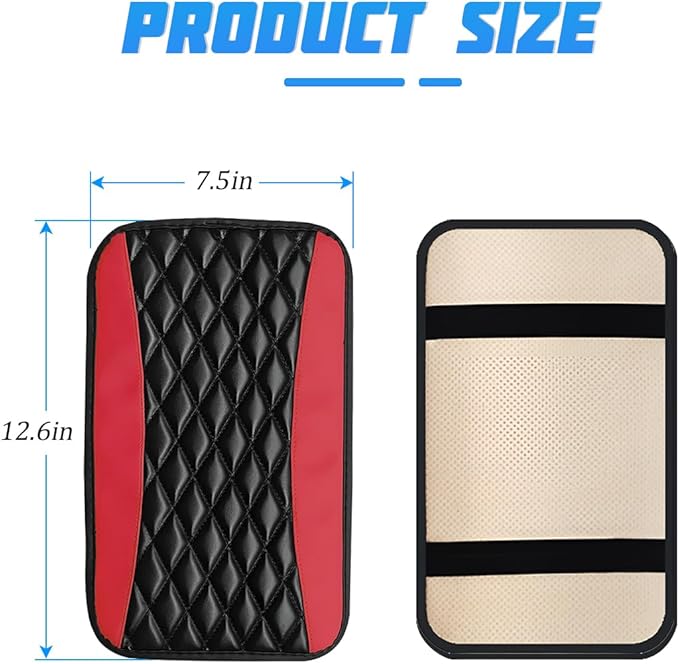 Car Center Console Cover, PU Leather Waterproof Vehicle Armrest Seat Box Protector, Automotive Interior Arm Rest Cushion Protection Accessories, Universal for SUV Sedan Truck (Black/Red)