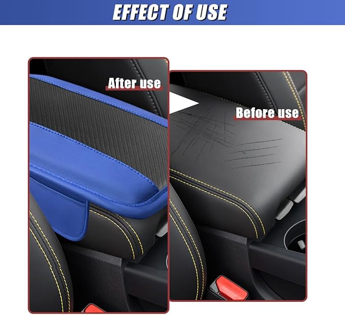 Car Center Console Cover, Carbon Fiber Leather Car Armrest Cover Protector, Auto Middle Console Support Pad with Side Storage, Universal Storage Box Cushion for Most Vehicle Interior (Blue)