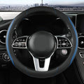 Car Steering Wheel Cover, Leather Steering Wheel Cover Blue Universal 14.5-15 Inch Microfiber Leather Anti-Slip Breathable Auto Steering Wheel Covers for Men Women (Black&Blue-2)