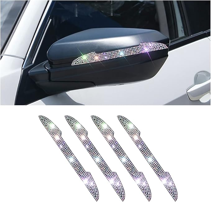 4 PCS Bling Rhinestone Car Door Handle Scratch Protector, Universal for All Cars, Vehicles, SUVs, Car Side Rearview Mirror, Car Door Edge Guard, Car Exterior Accessories for Women Men (Multicolor)