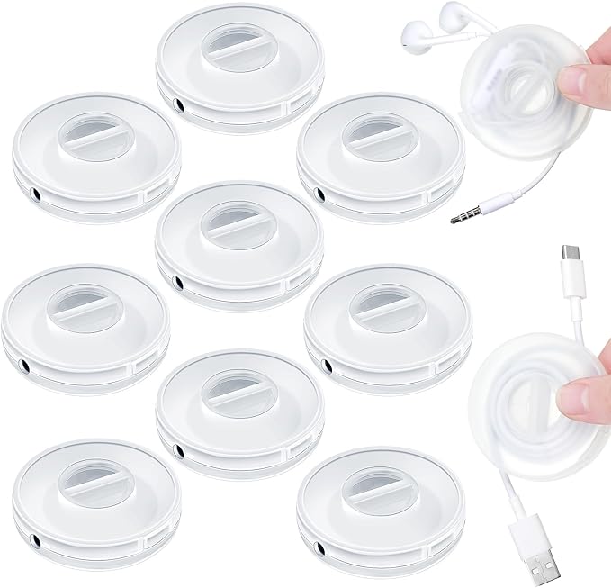 9 Pcs Charging Cord Organizer Portable Charger Cord Holder Round Storage Cable Winder Retractable Cable Management Flexible USB Cable Reel for Home Office Classroom, Transparent