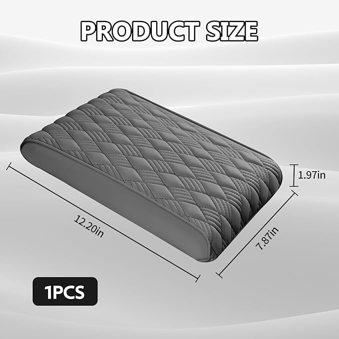 Car Center Console Cover, 12.6"×8.3"×2" Leather Car Armrest Cover, Soft Memory Foam Auto Armrest Cushion Pad, Vehicle Arm Rest Box Protector, Universal Interior Car Accessories (Gray)