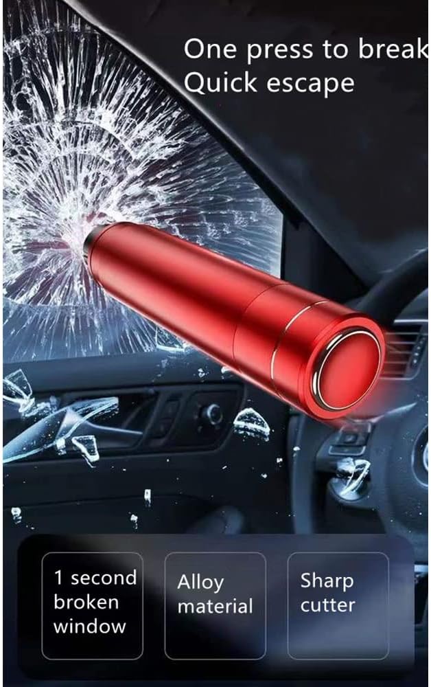 HHXS 2 Pack Car Safety Hammer Emergency Escape Tool One Second Window Breaker Seatbelt Cutter Car Glass Breaker Life-Saving Emergency Artifact-(Red+Black)