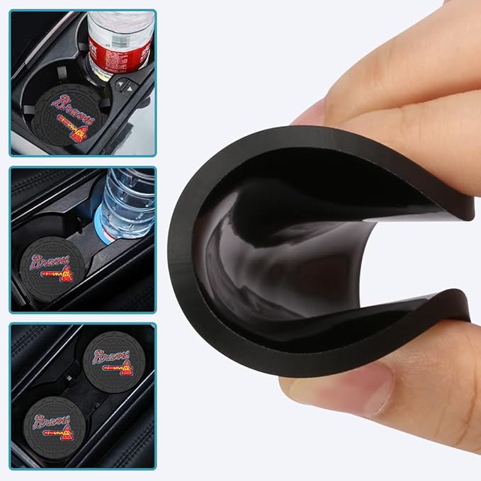 Silicone Braves Car Cup Holder Coasters,Baseball Fans Car Coasters for Atlanta Braves Fans, Non-Slip Universal Fit Cup Holder Insert