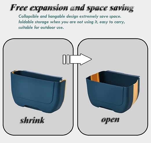 Hanging Folding Mini Trash Can for Kitchen Cabinet Door, Small Collapsible Garbage Bin Under Sink,Wall Mounted Folding Waste Bin- Mini Garbage Container for Cabinet/Bedroom/Bathroom (3L) (Black)