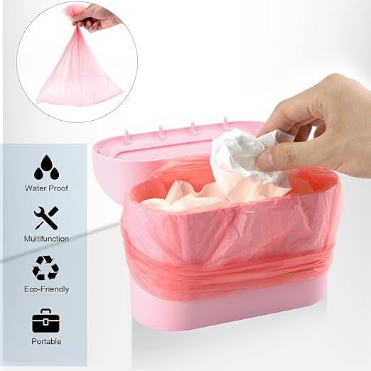 Car Trash Can, Mini Trunk Push Hanging Portable Car Bin with 2 roll Disposable Trash Bag for Vehicle Home, Office. (Car Trash can Pink)