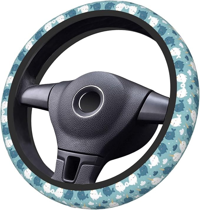 Cute Narwhal Pattern Car Steering Wheel Cover, 15 Inch Steering Wheel Cover Stylish Decor for Most Cars