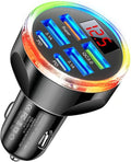 Super Fast Charge USB C Car Phone Charger Adapter 6 in 1 with Voltage Display, 250W Multi Port Cigarette Lighter USB Charge for iPhone 17 16 15 14 13 12 11 Samsung Galaxy Huawei Oneplus Oppo Vivo