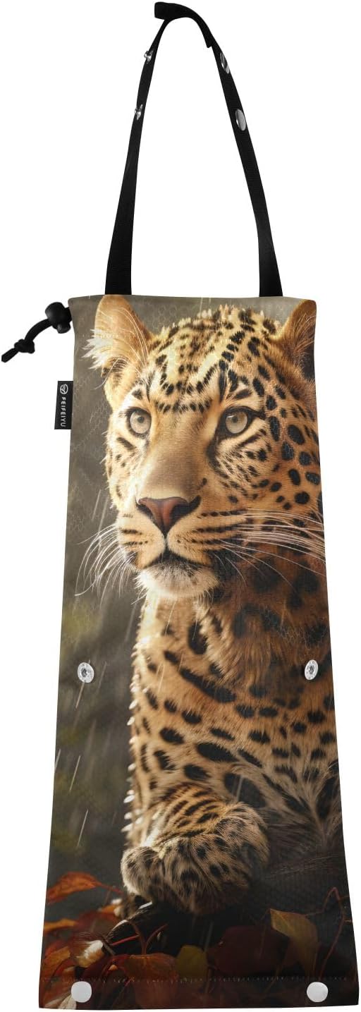 ALAZA Hanging Car Trash Bags Garbage Bag Trash Can for Back Seat Small Cheetah Leopard 2 Washable Storage Bag Retractable 2 Pack