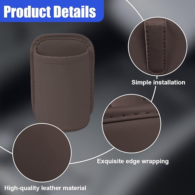 Leather Car Cup Holder, Hanging Automotive Back Seat Bottle Holders, Scratch-Resistant Vehicle Door Drink Holder, Clip-On Auto Organizer Accessories for Soda Cans, Coffee (Brown)